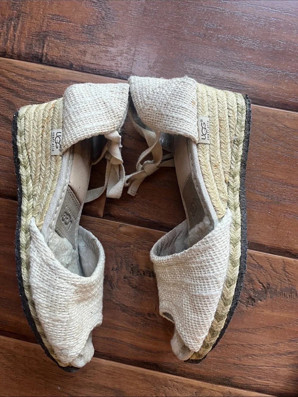 UGG Beige Espadrille Wedge Sandals with Ankle Ties